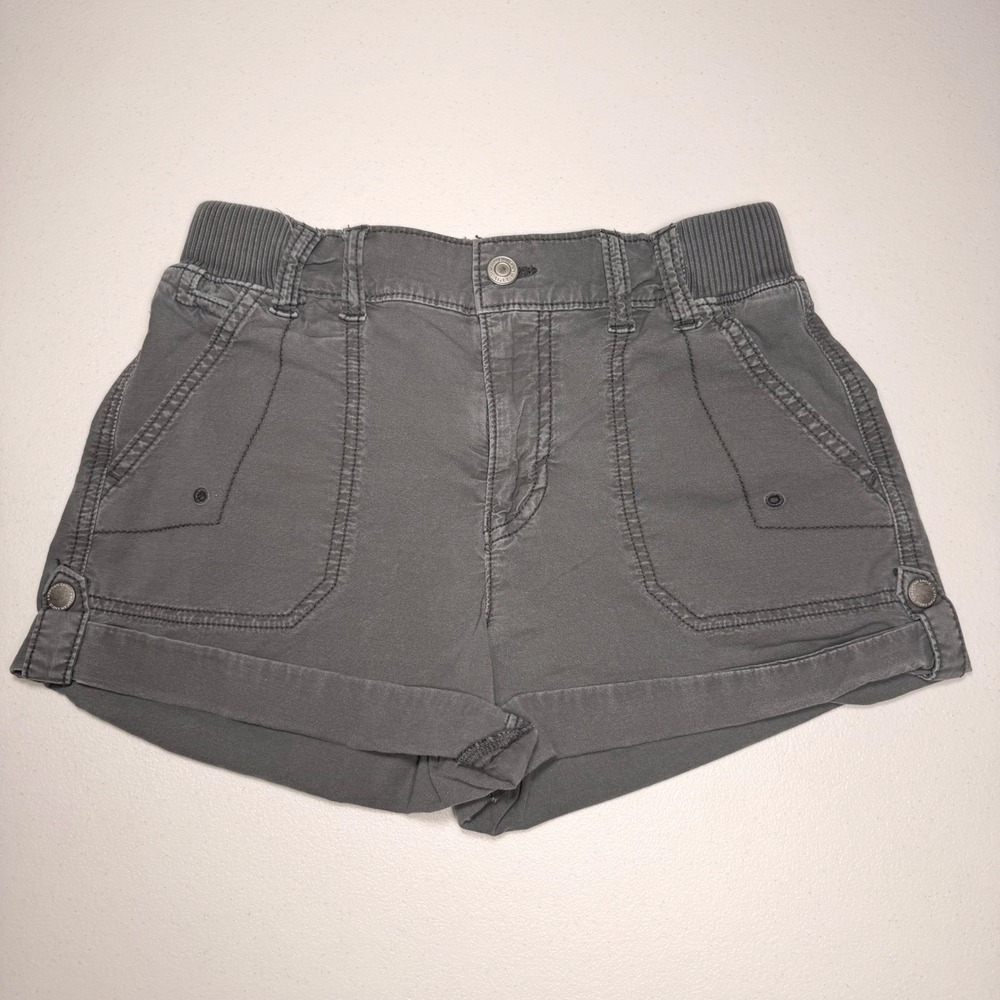 American Eagle Stretch Cargo Shorts Gray Utility Cuffed Pockets Size 000